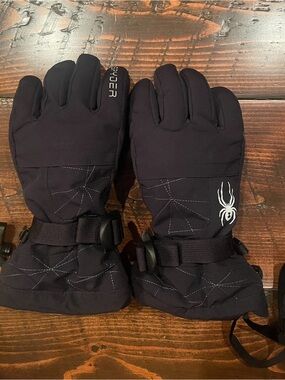 Spyder Black Youth Ski Gloves with White Spider Logo